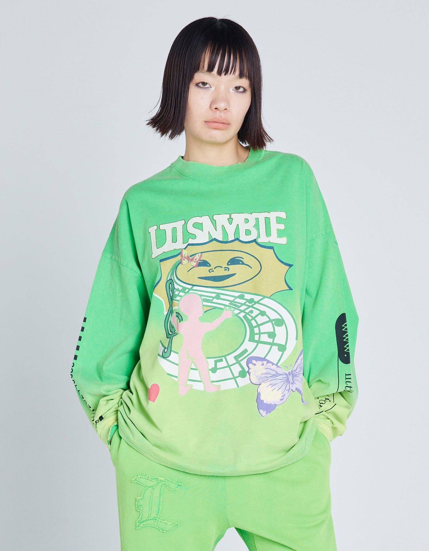 graphic gradation long tee / GREEN