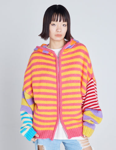 stripe knit hoodie / ORANGE