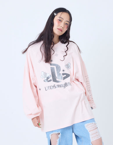 glitter print long tee / PINK