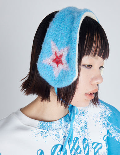 knitting ear muffler / BLUE