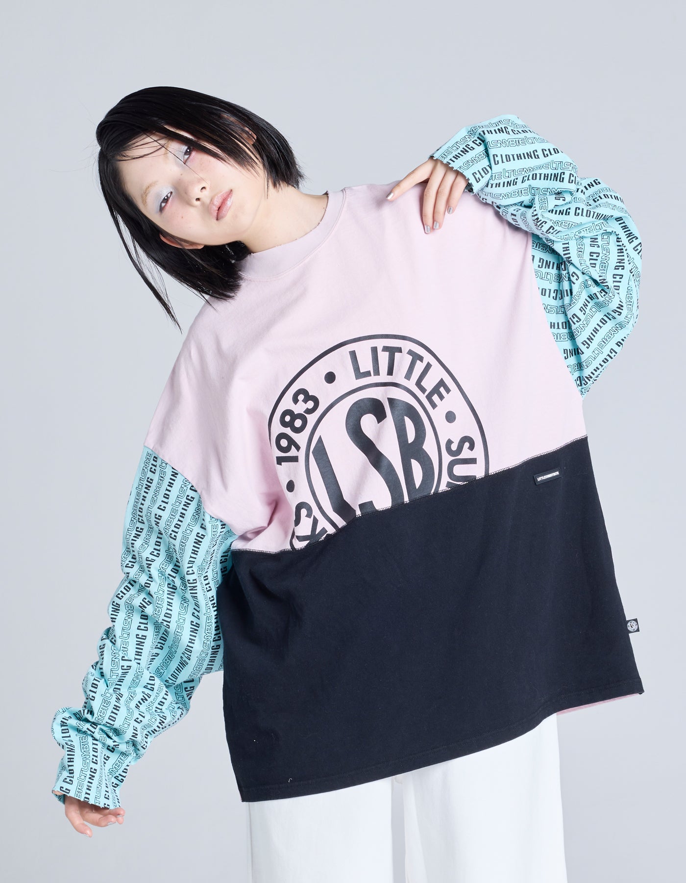 Tシャツ(長袖+七分) little sunny bite - Stripe big long tee little sunny bite little sunny bite (リトルサニーバイト)LSB logo long tee / BLACK