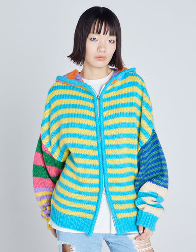 stripe knit hoodie / BLUE