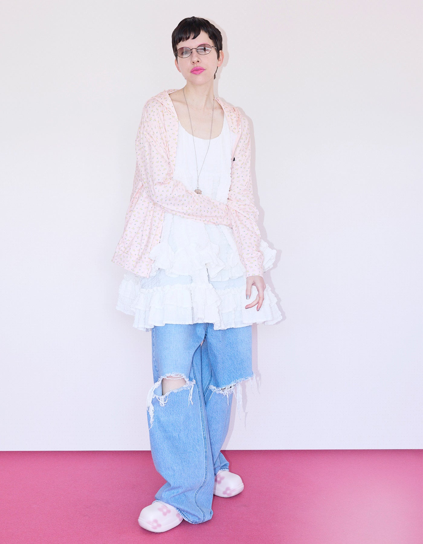 little sunny bite (リトルサニーバイト)floral light hoodie / PINK