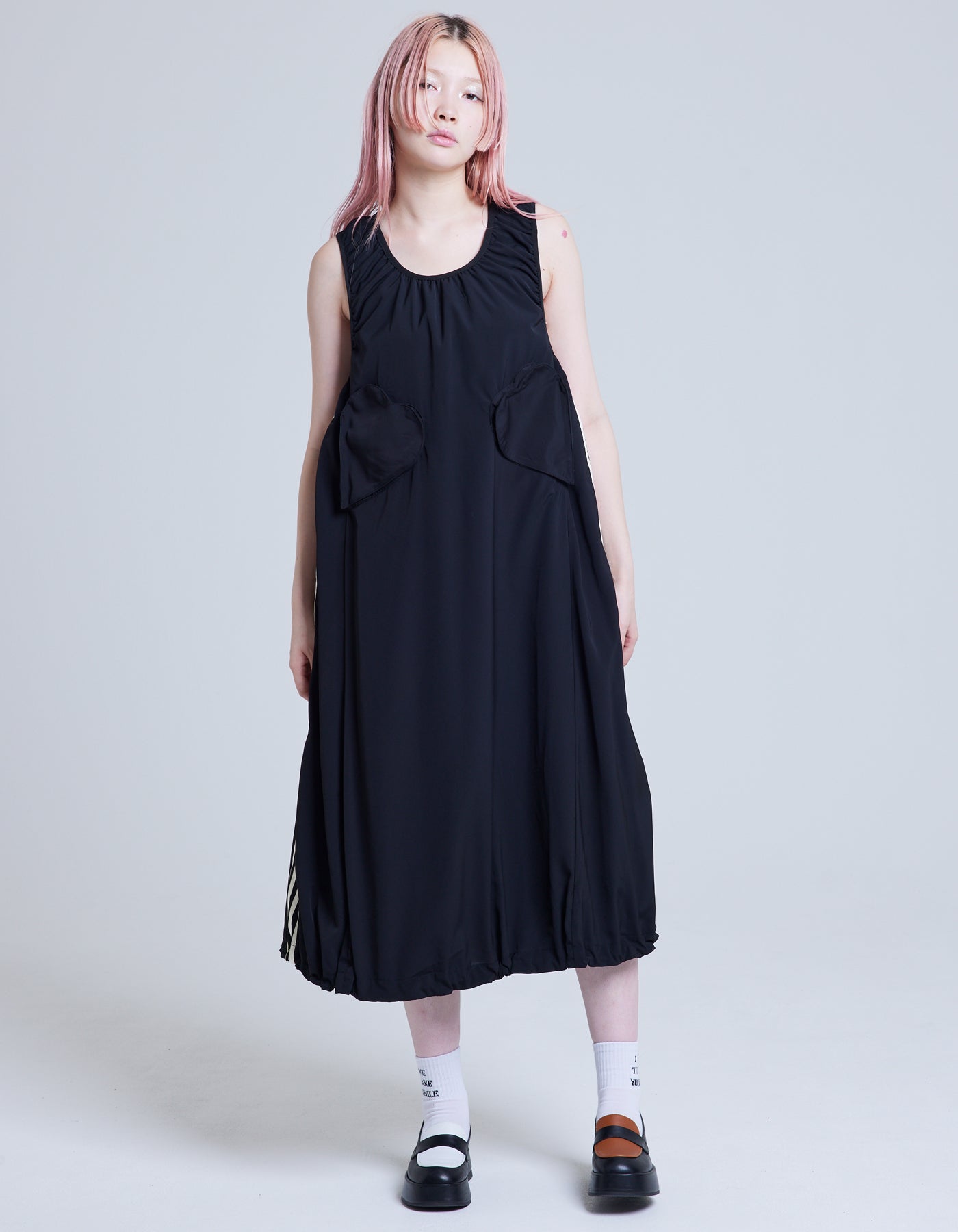 nylon heartful long dress / BLACK