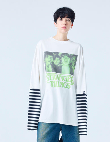 【PRE-ORDER】stranger things x little sunny bite graphic fake layered long tee / WHITE
