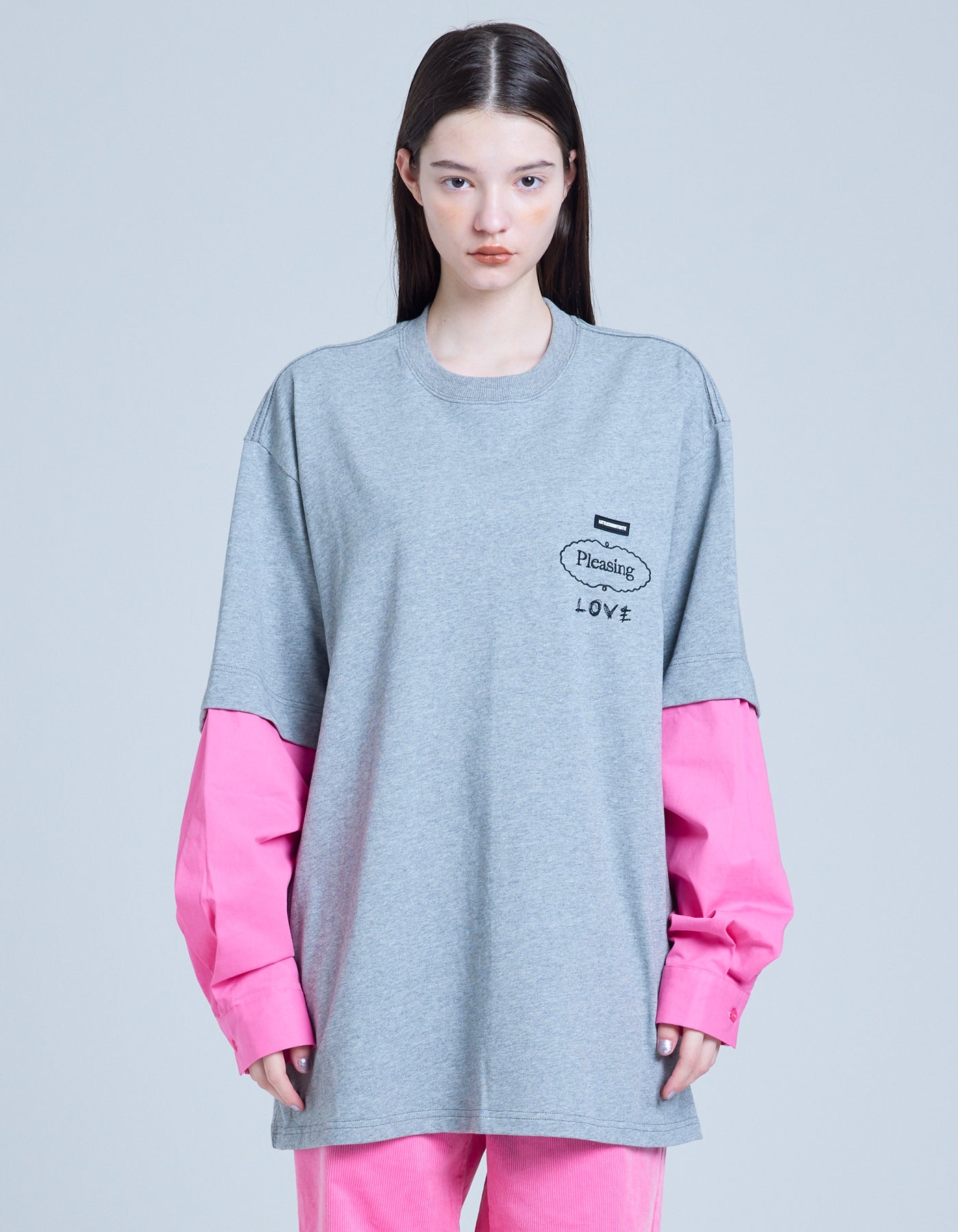 fake layered long tee / GRAY