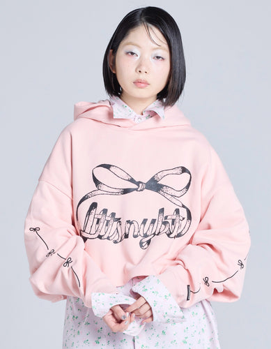 short ribbon sweat hoodie / PINK