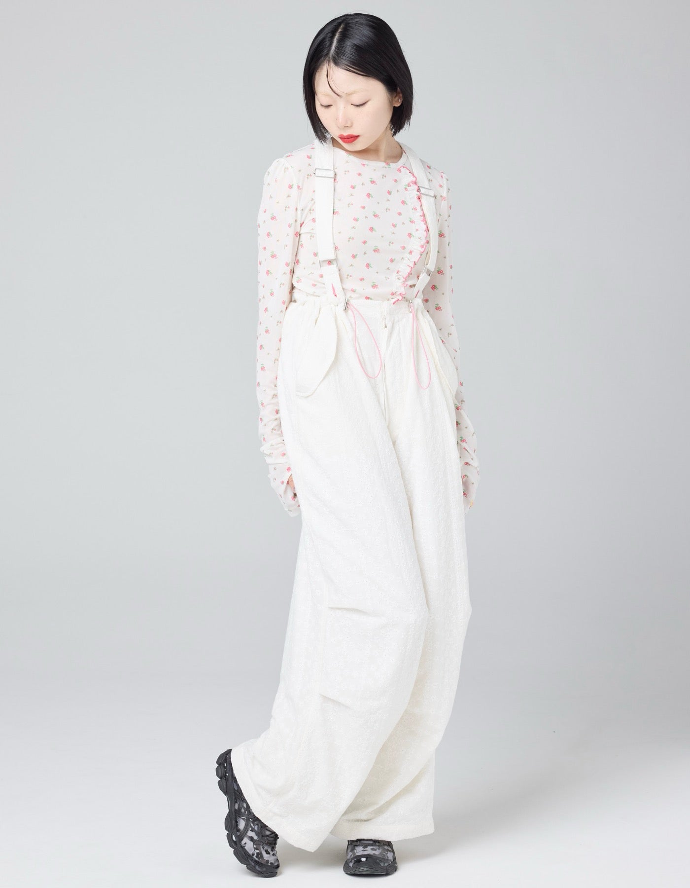 little sunny bite (リトルサニーバイト) floral tulle top / WHITE