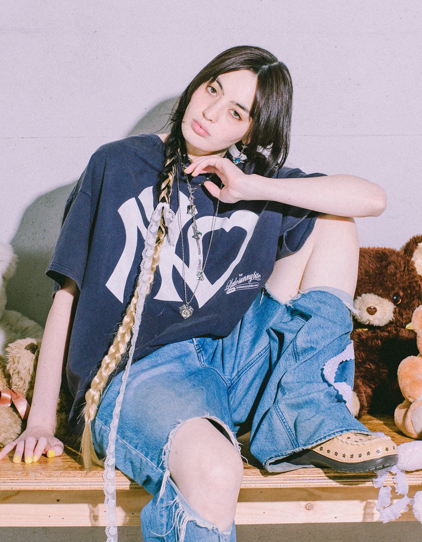 little sunny bite (リトルサニーバイト)NY ♡logo big tee / NAVY