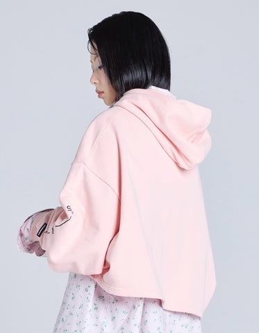 short ribbon sweat hoodie / PINK