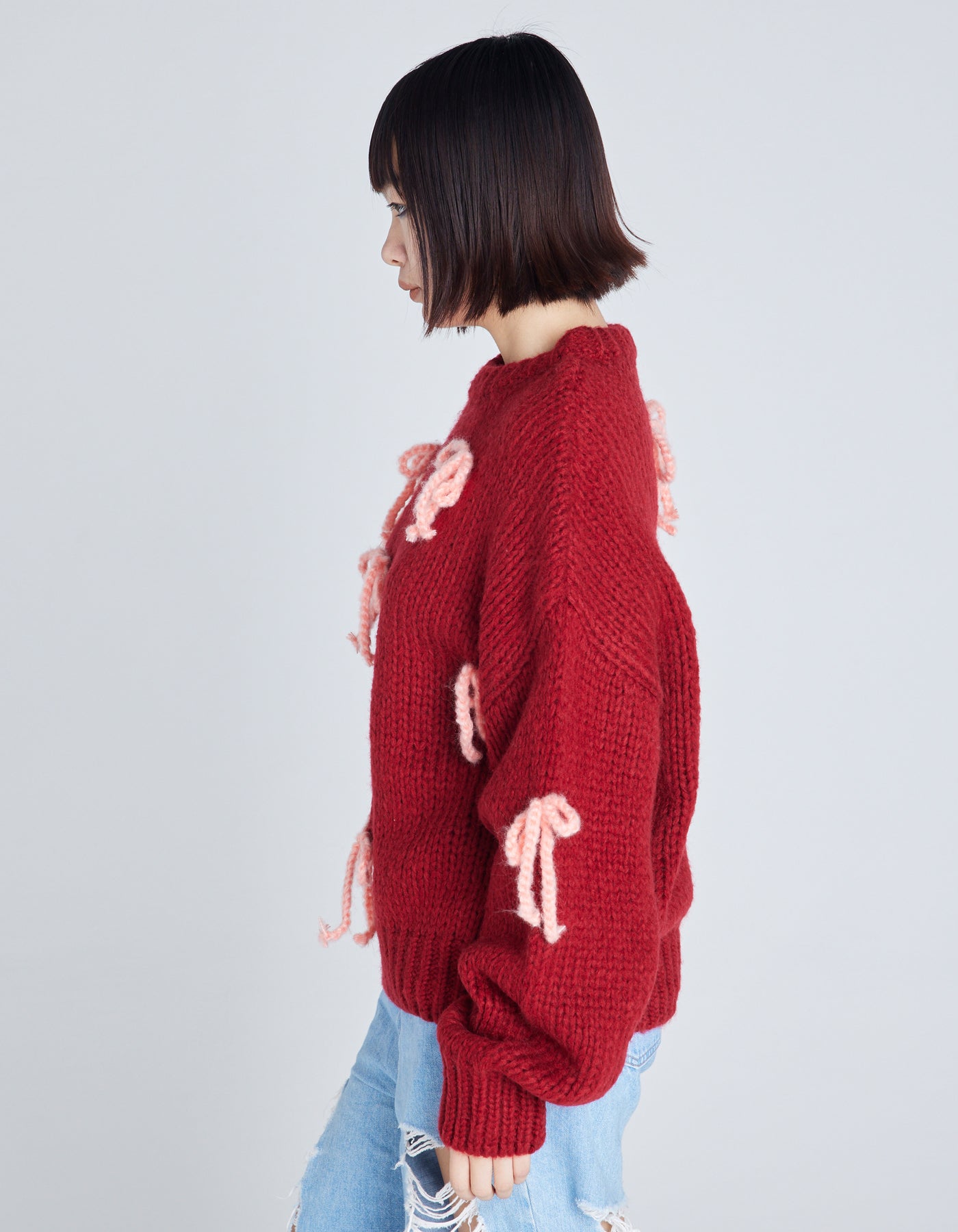 ribbon knit top / RED