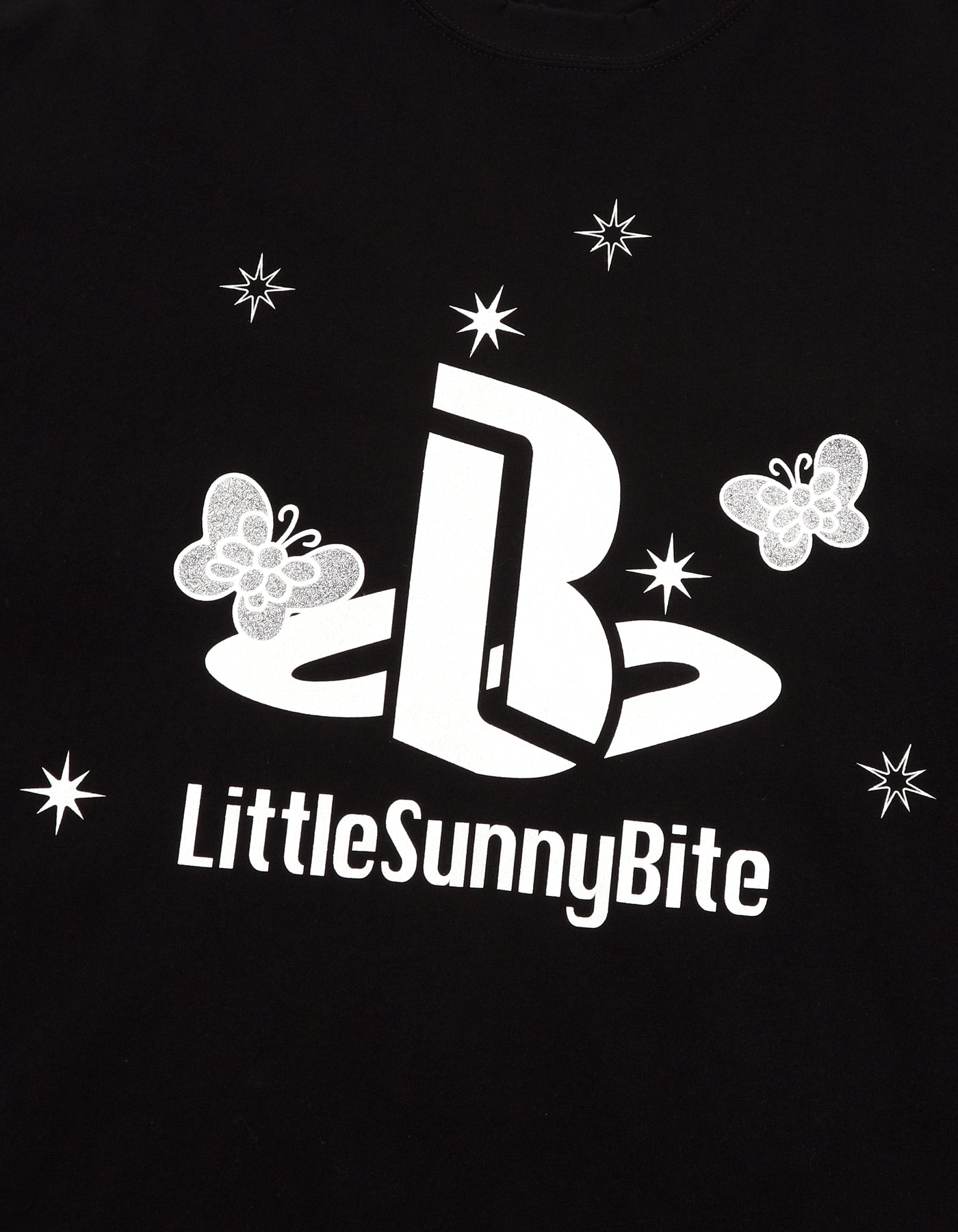 glitter print long tee / BLACK
