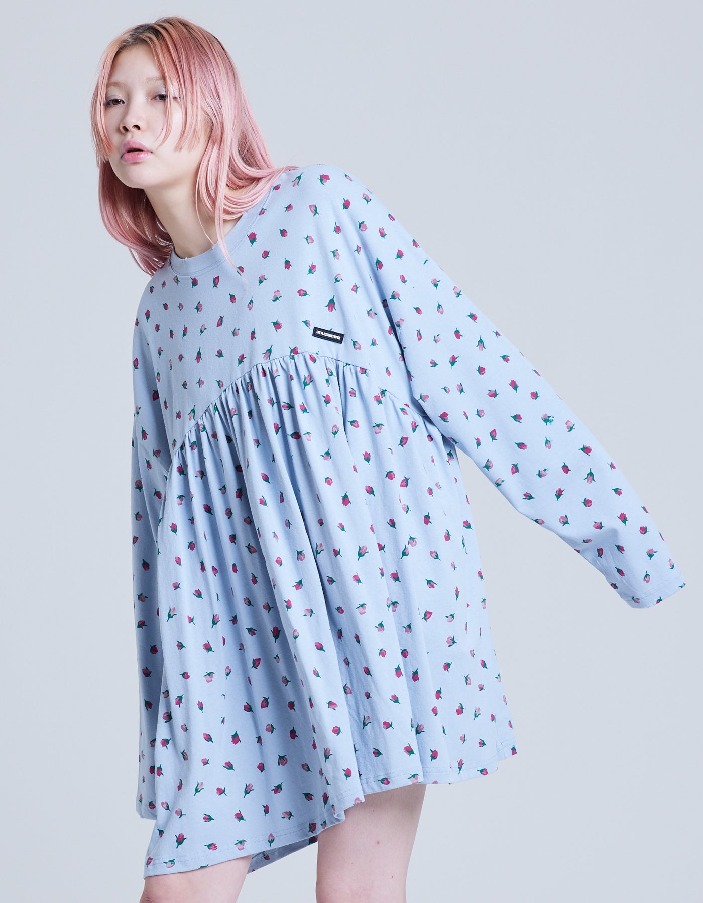 little sunny bite (リトルサニーバイト)rose print tee dress / BLUE 