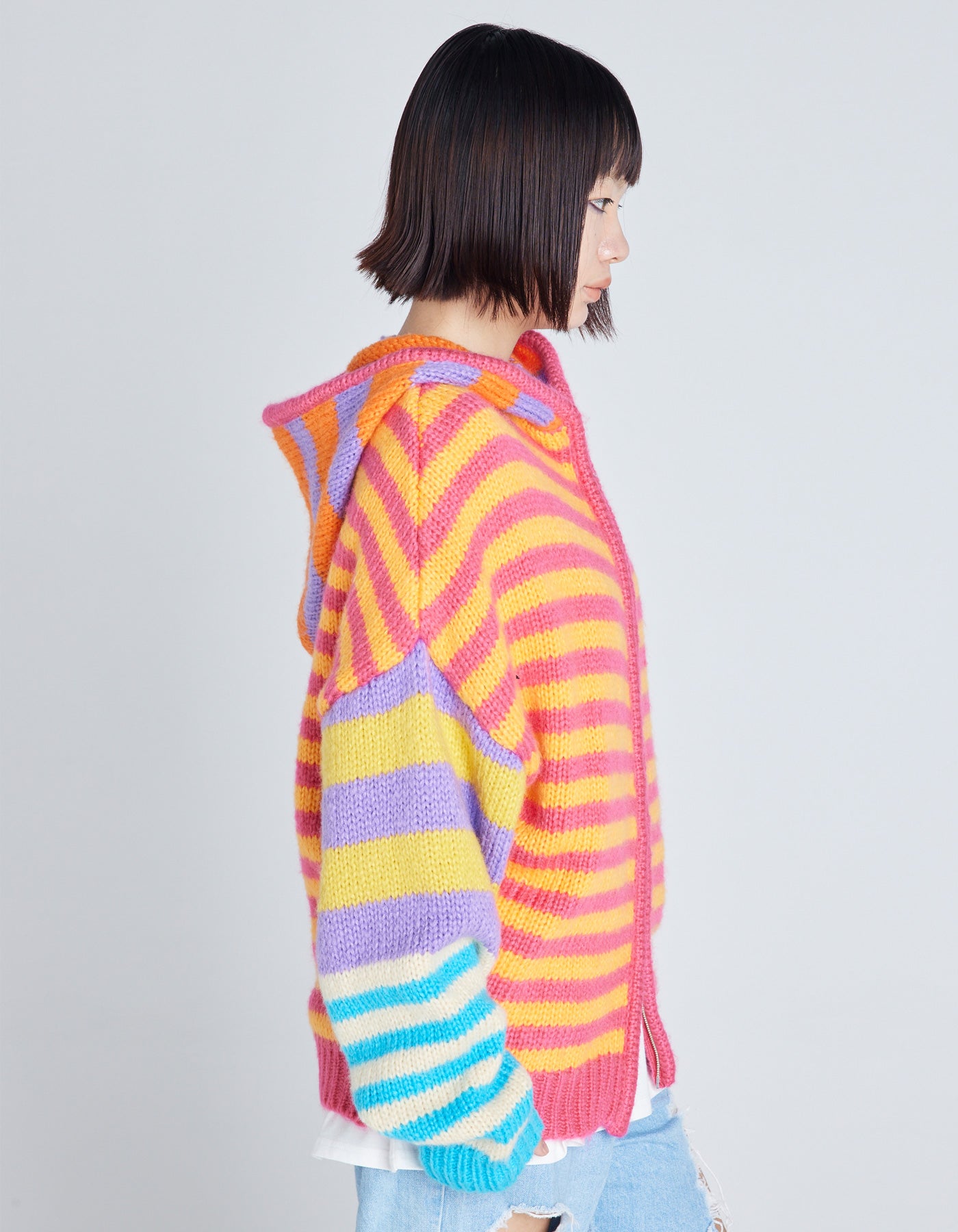 stripe knit hoodie / ORANGE