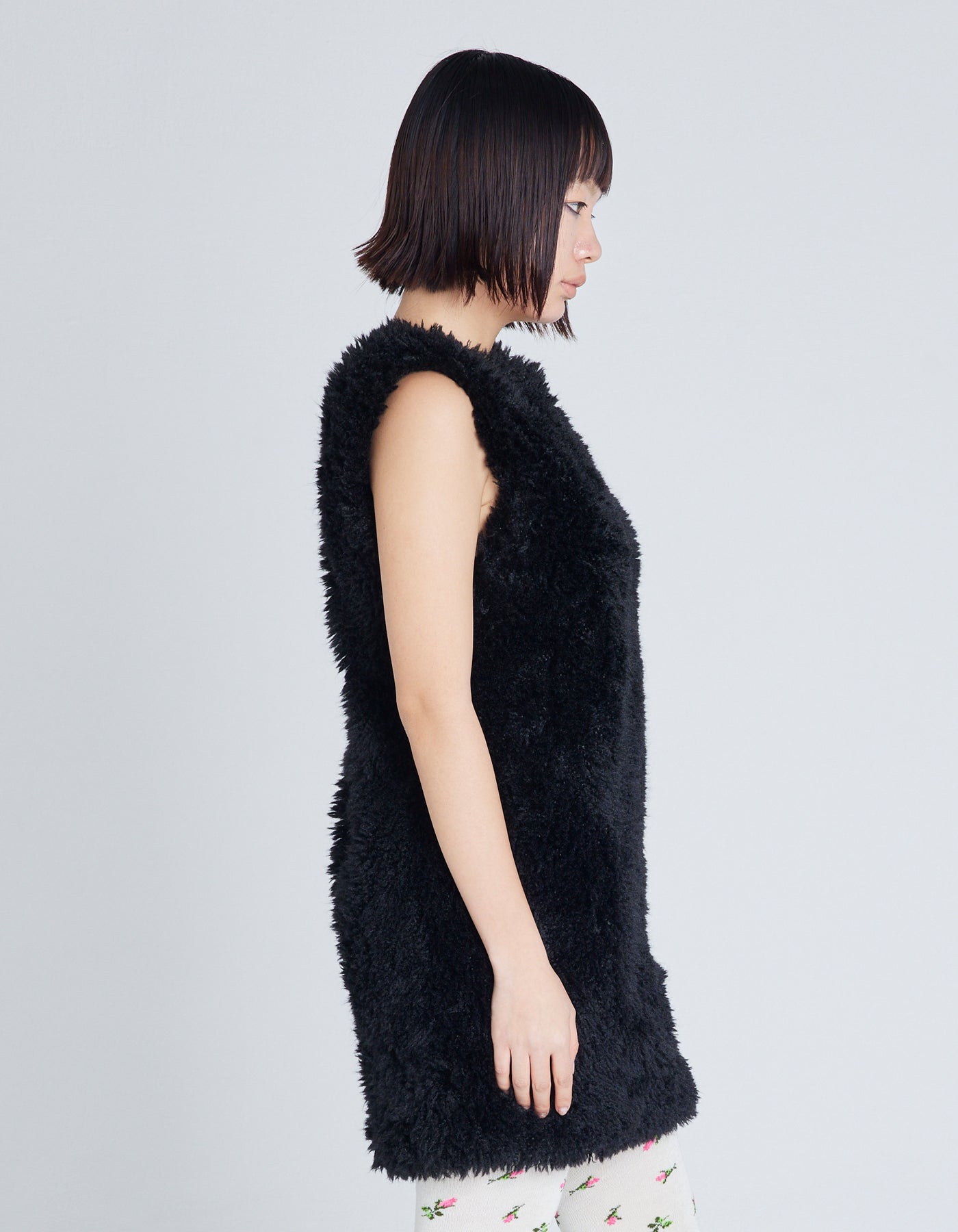 fur mini dress / BLACK