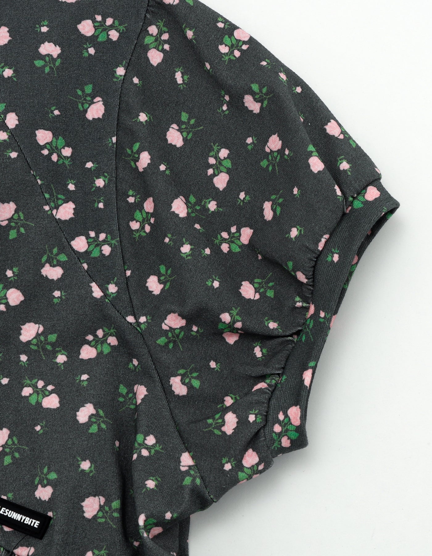 floral bomber mini dress tee / BLACK