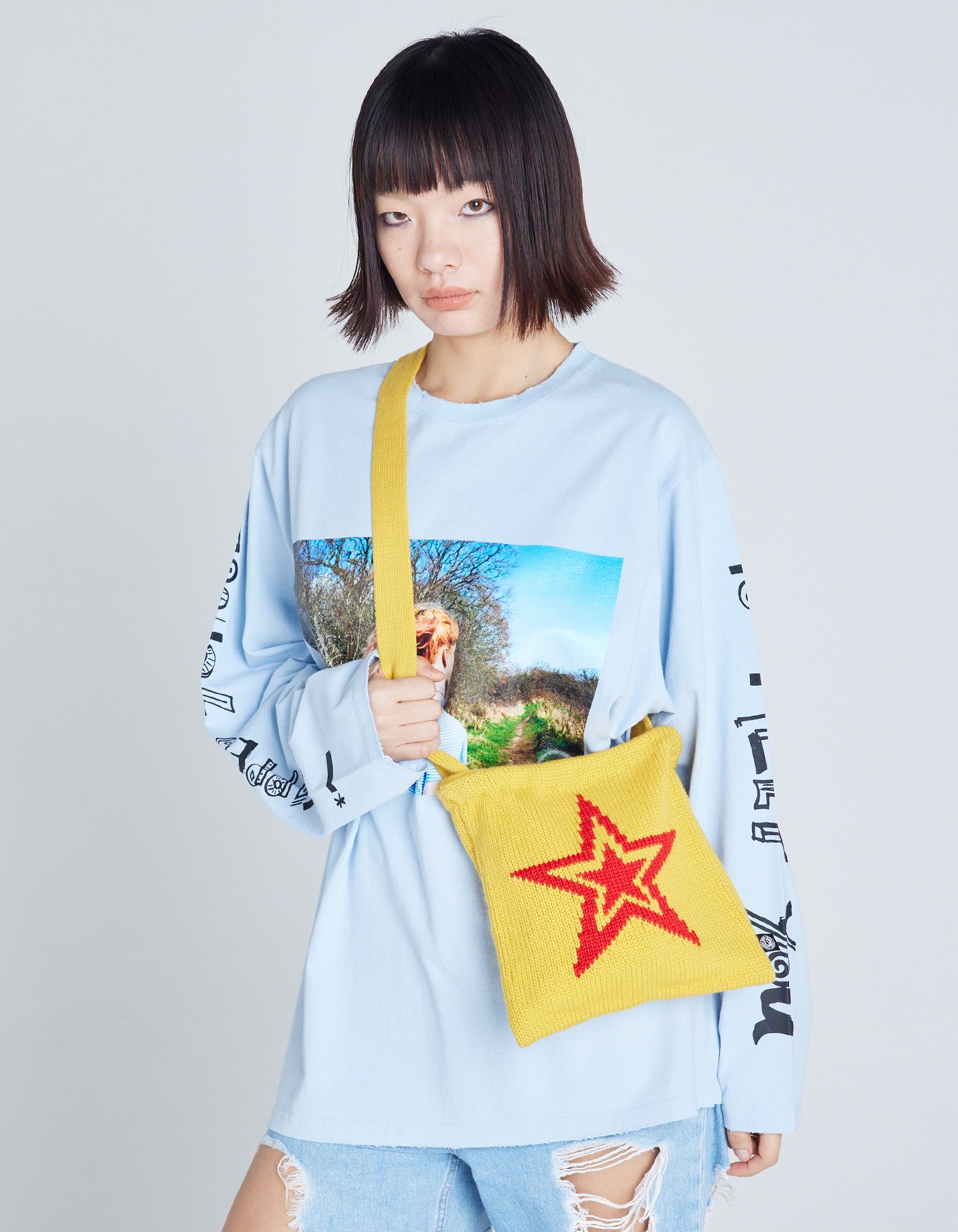 star knitting shoulder bag / YELLOW