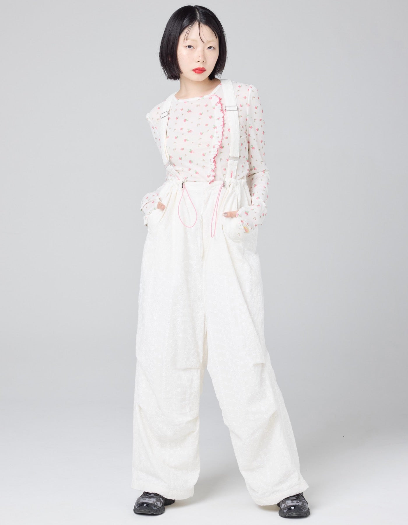 little sunny bite (リトルサニーバイト) floral tulle top / WHITE