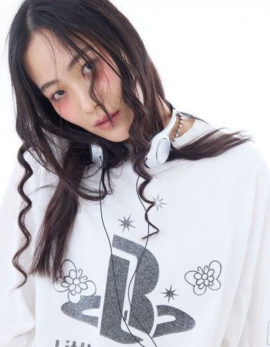 glitter print long tee / WHITE