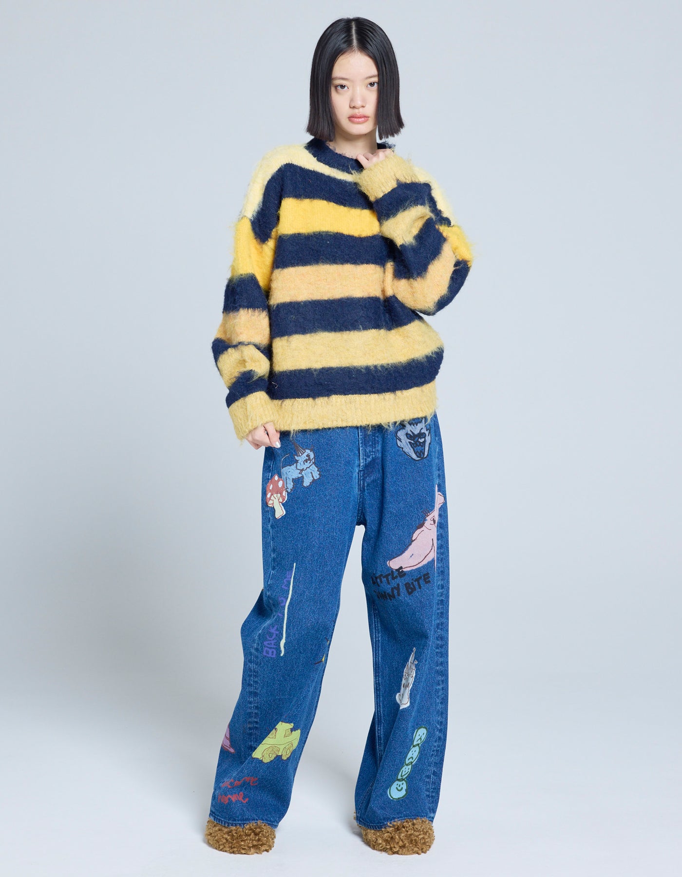 little sunny bite (リトルサニーバイト)border knit top / YELLOW