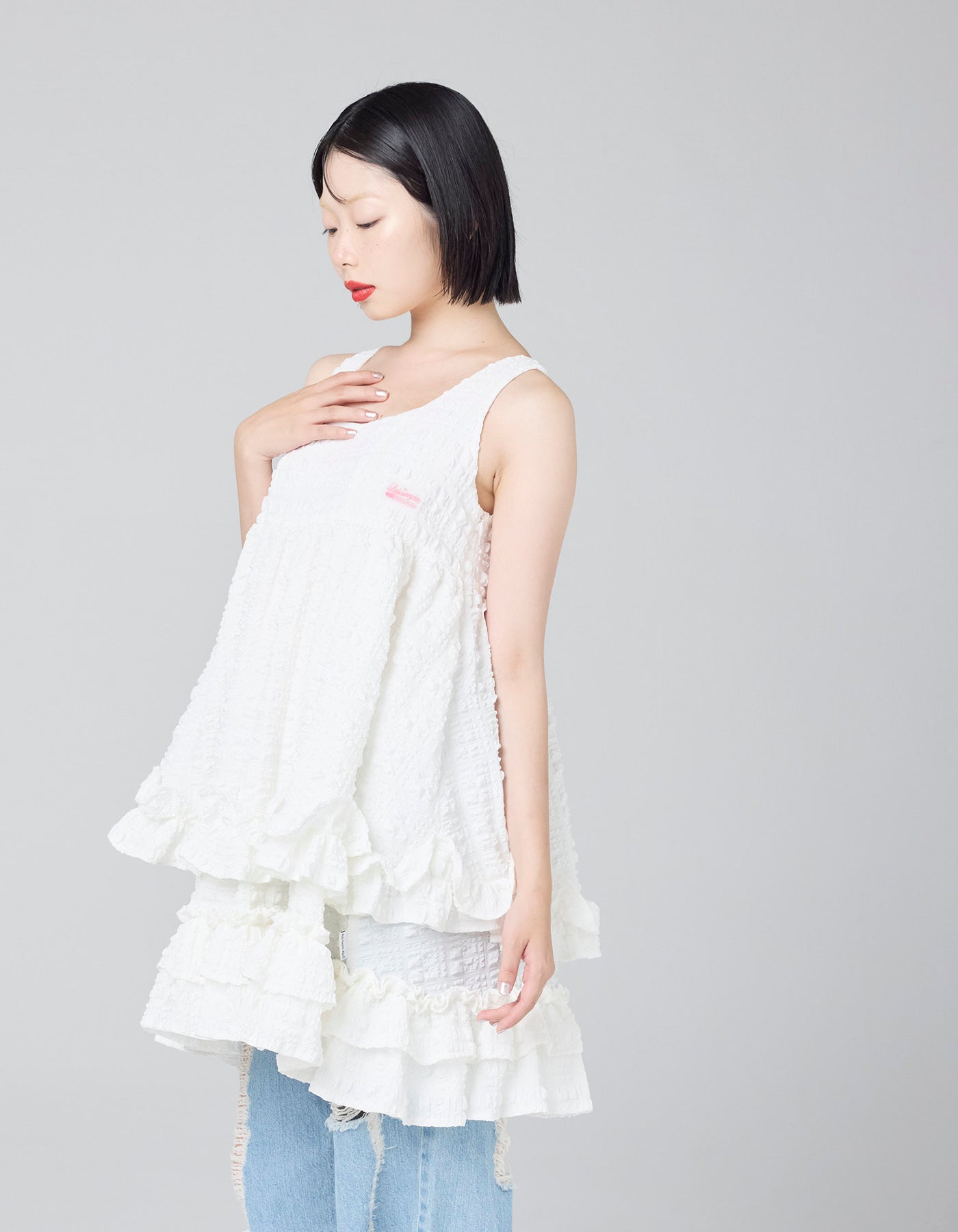 little sunny bite (リトルサニーバイト)checker frill dress / WHITE
