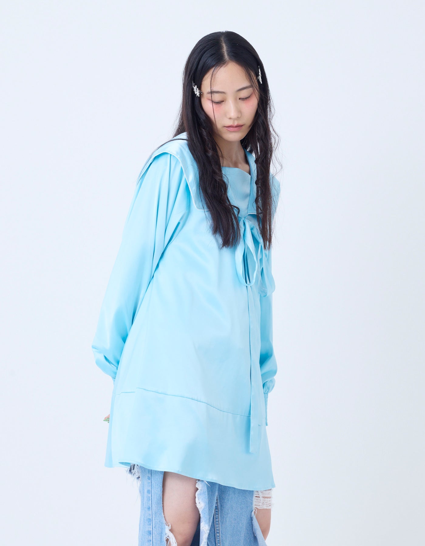 satin sailor dress / BLUE
