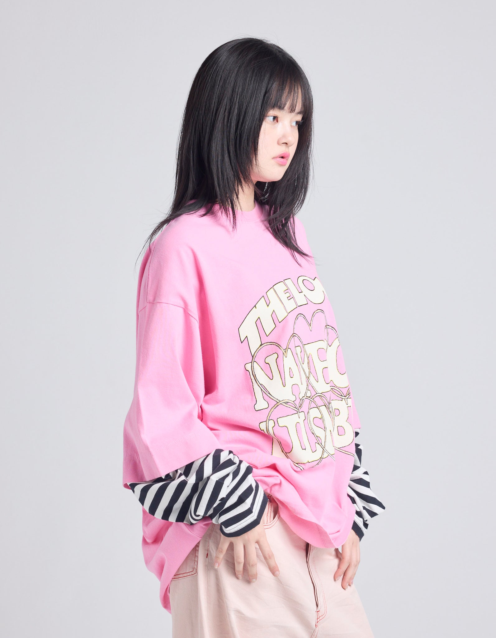 fake layered long tee / PINK