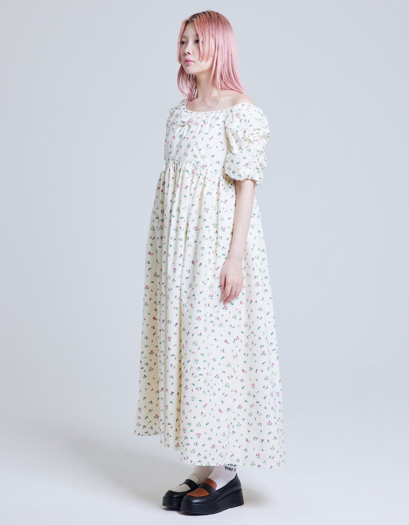 rose print long dress / IVORY