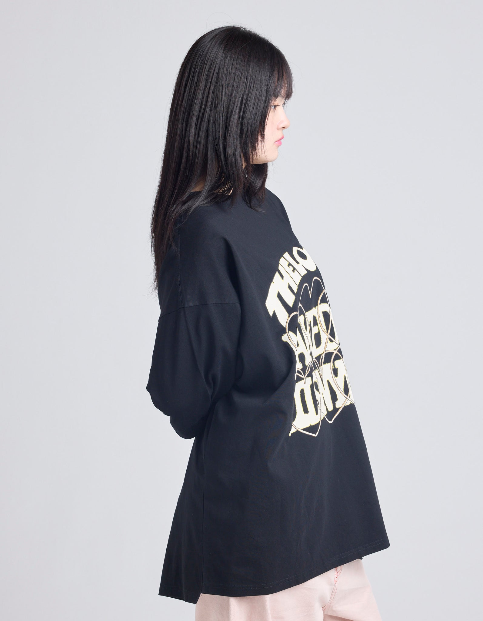 fake layered long tee / BLACK