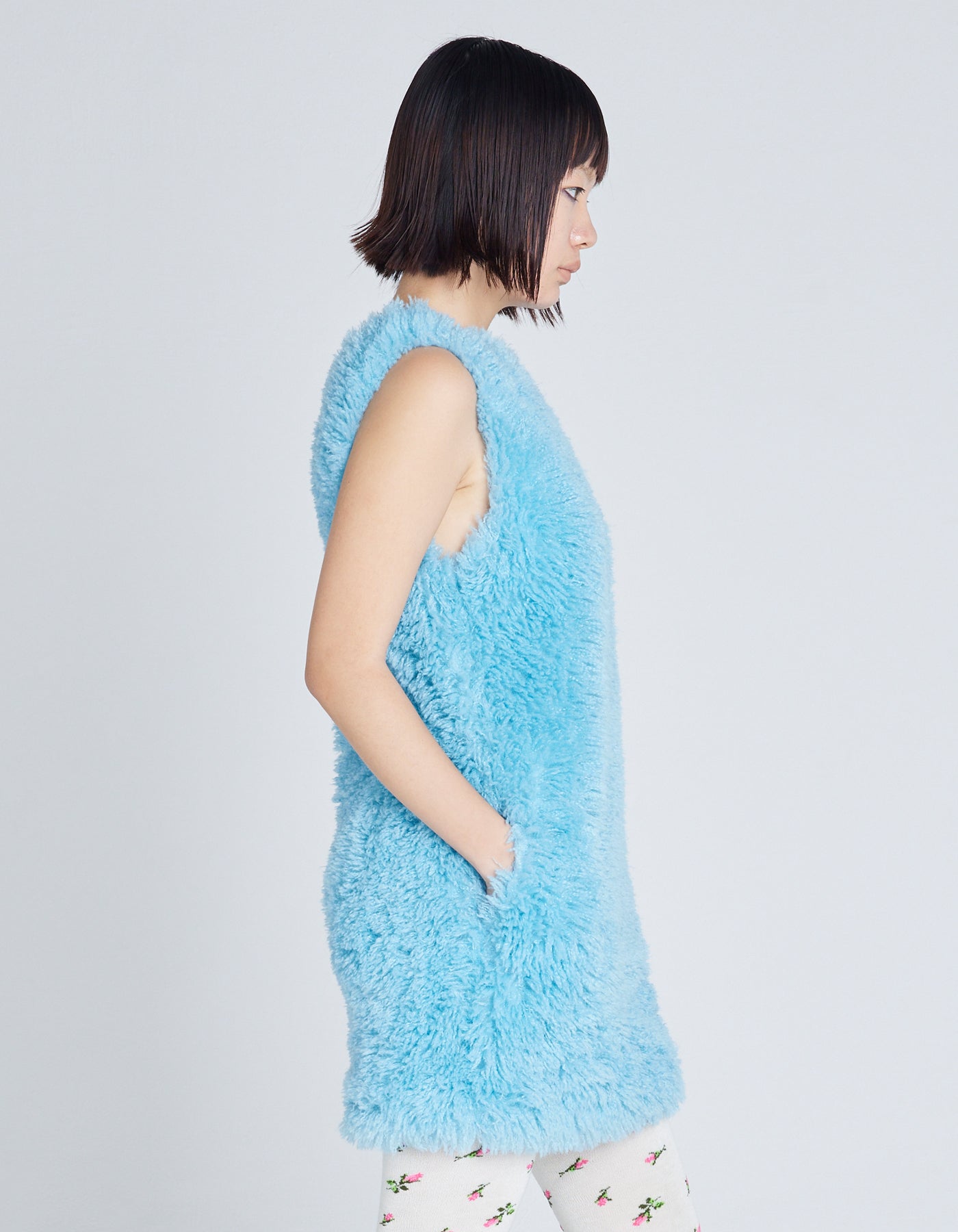 fur mini dress / BLUE