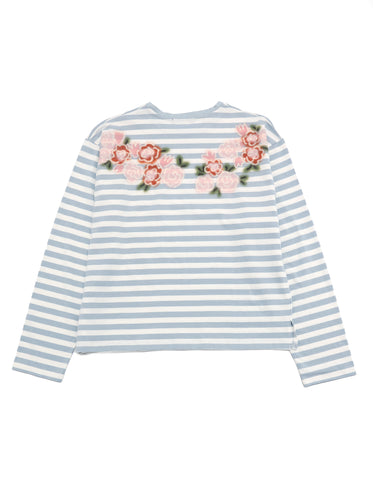 floral stripe long tee / BLUE×WHITE