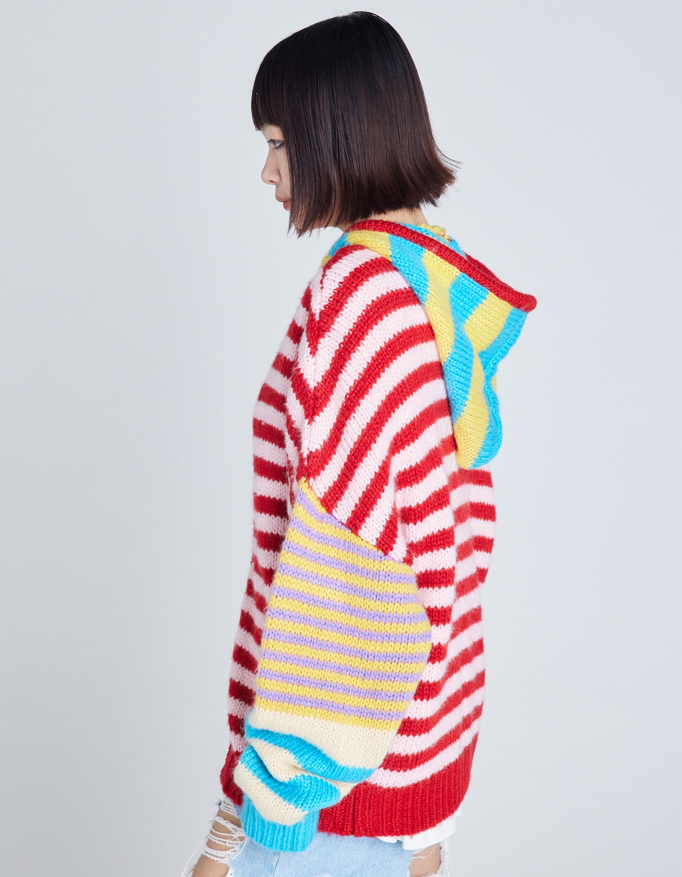 stripe knit hoodie / PINK