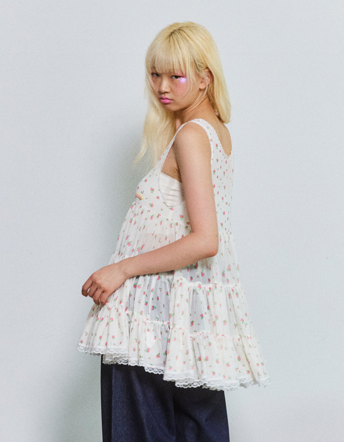 original floral tulle dress / WHITE