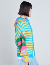 画像をギャラリービューアに読み込む, stripe knit hoodie / BLUE