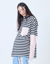 画像をギャラリービューアに読み込む, crazy stripe fake layered long tee / BLACKxWHITE