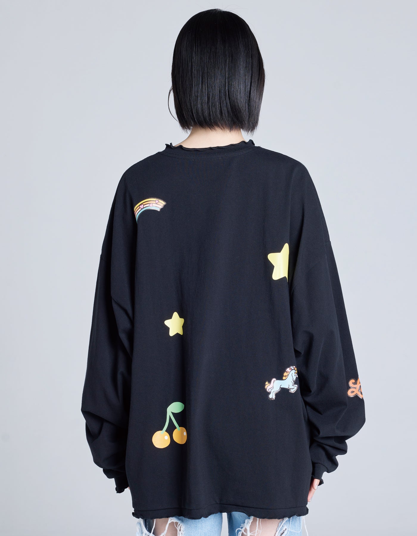 hello kitty x little sunny bite frill long tee / BLACK