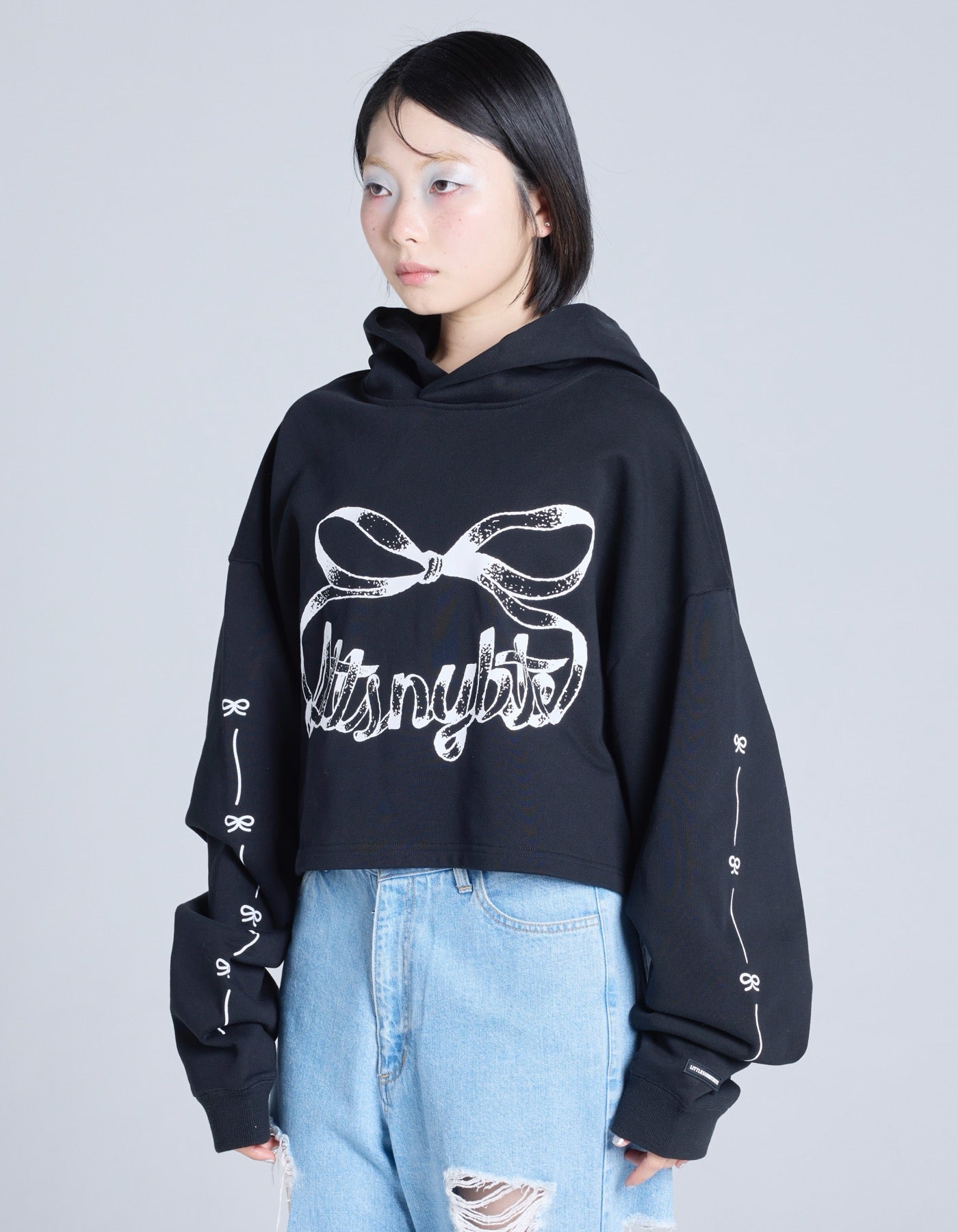 Little sunny biteリトルサニーバイト　リボン付スエットブラック little sunny bite (リトルサニーバイト)short ribbon sweat