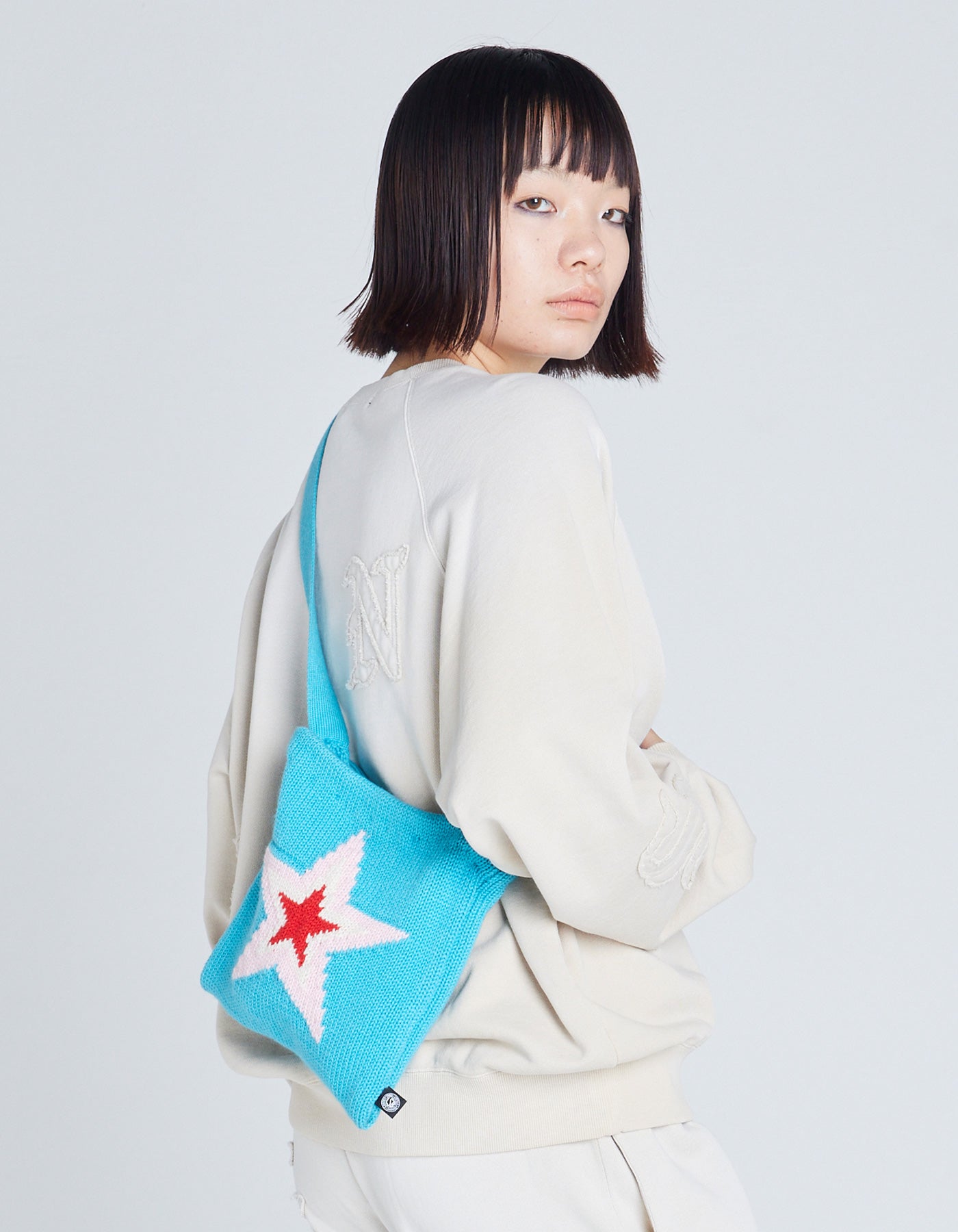 star knitting shoulder bag / BLUE