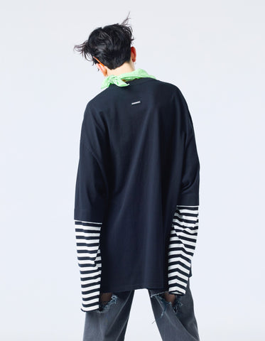 【PRE-ORDER】stranger things x little sunny bite graphic fake layered long tee / BLACK