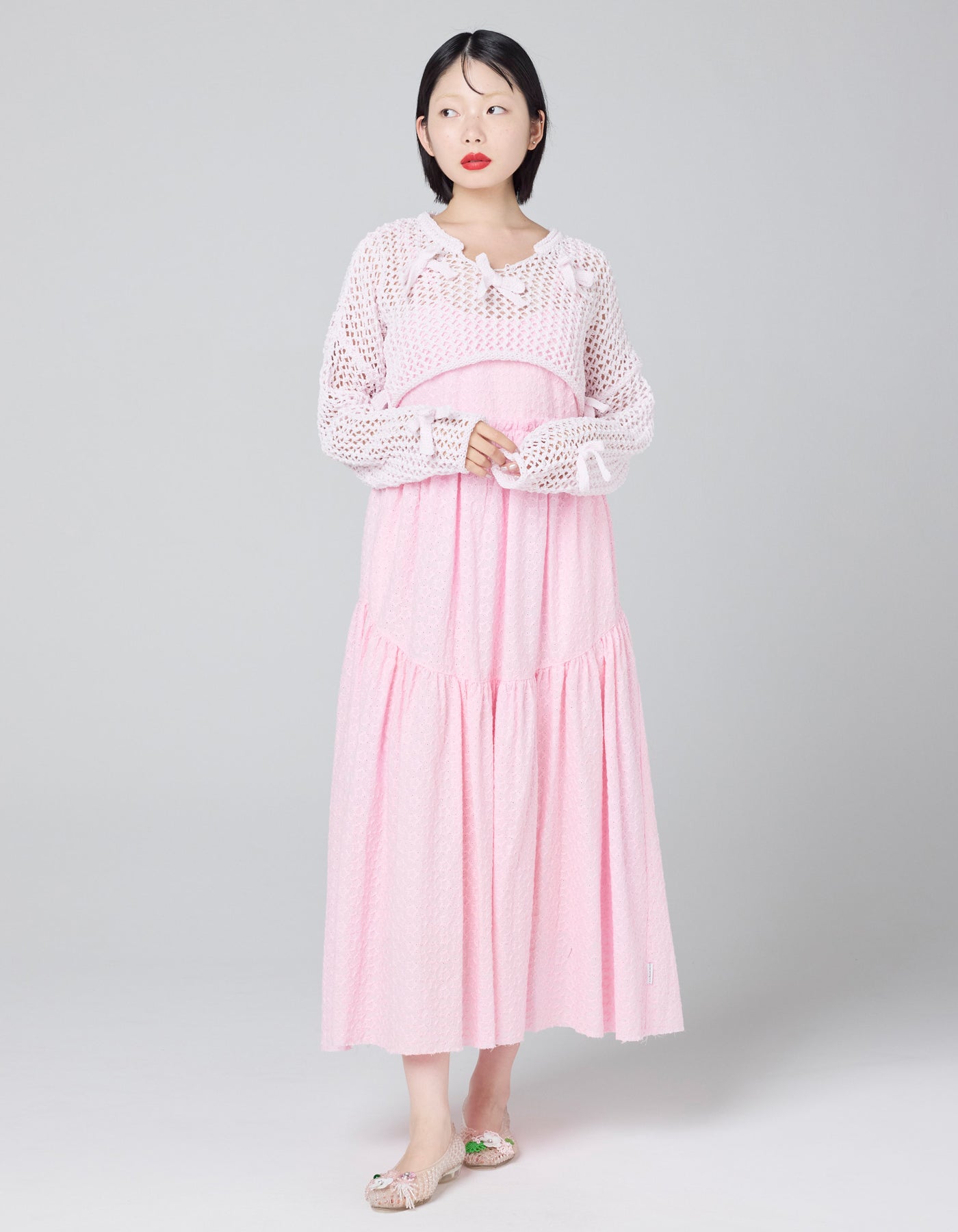 little sunny bite (リトルサニーバイト)Ribbon Short Knit Top / PINK