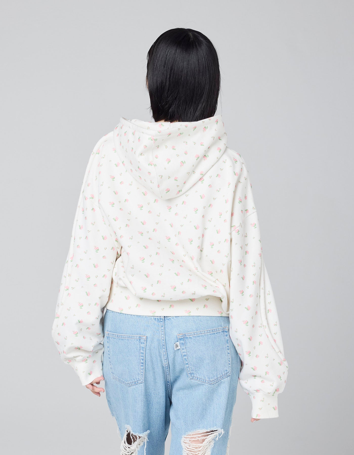 little sunny bite (リトルサニーバイト) floral hoodie / WHITE
