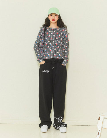 hello kitty x little sunny bite print tops / BLACK