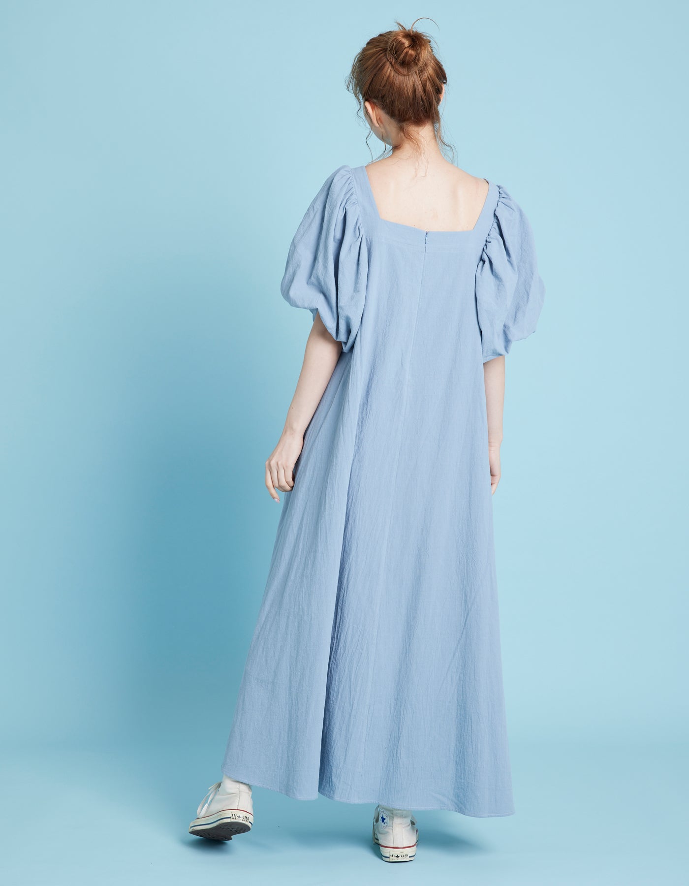 puff sleeve long dress  / BLUE