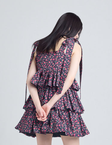 rose tiered dress / BLACK