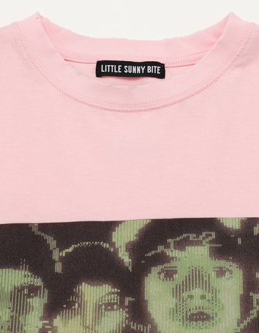 【PRE-ORDER】stranger things x little sunny bite graphic fake layered long tee / PINK
