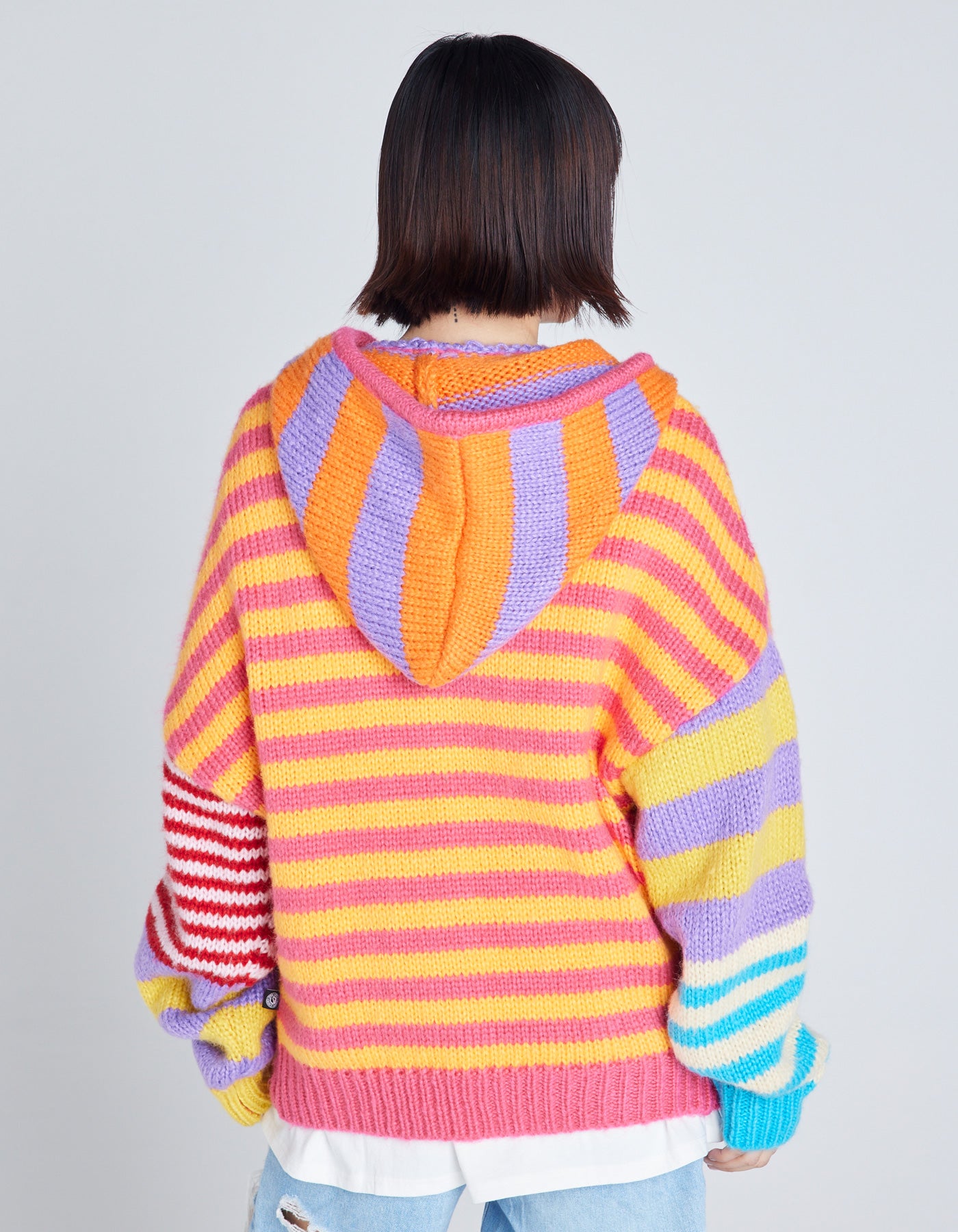 stripe knit hoodie / ORANGE