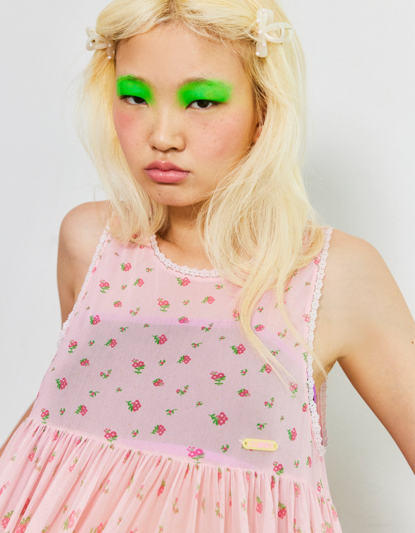 original floral tulle dress / PINK
