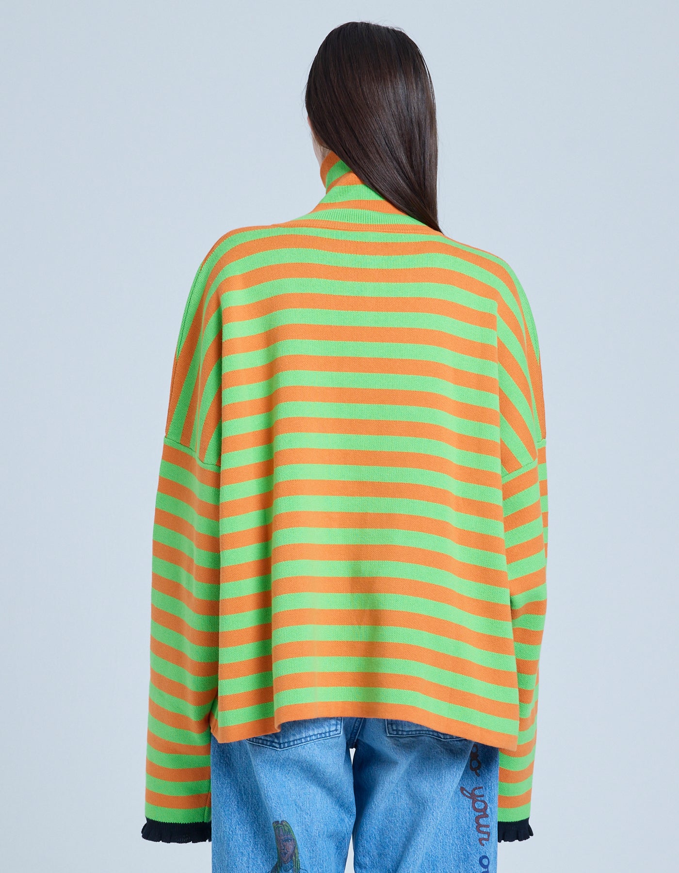 stripe knit top / ORANGE×GREEN