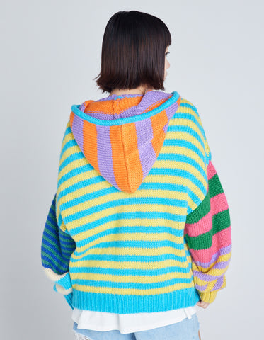 stripe knit hoodie / BLUE