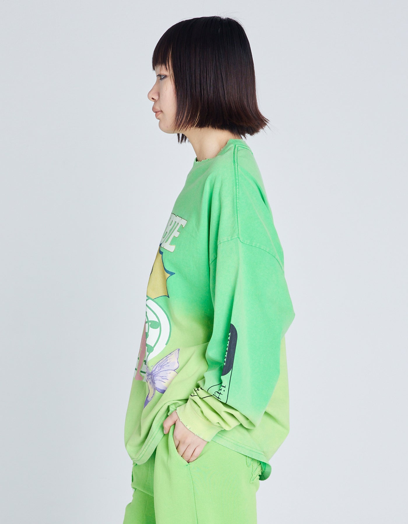 graphic gradation long tee / GREEN